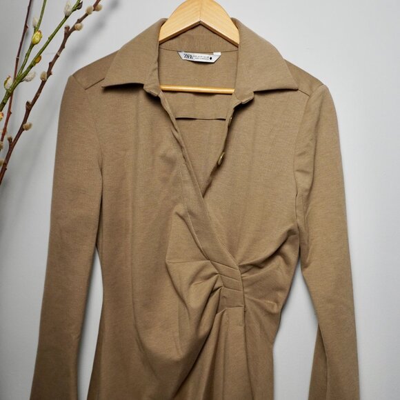 Zara Blazer-Style Drape Shirt/Jacket - Tan/Camel - Picture 2 of 7